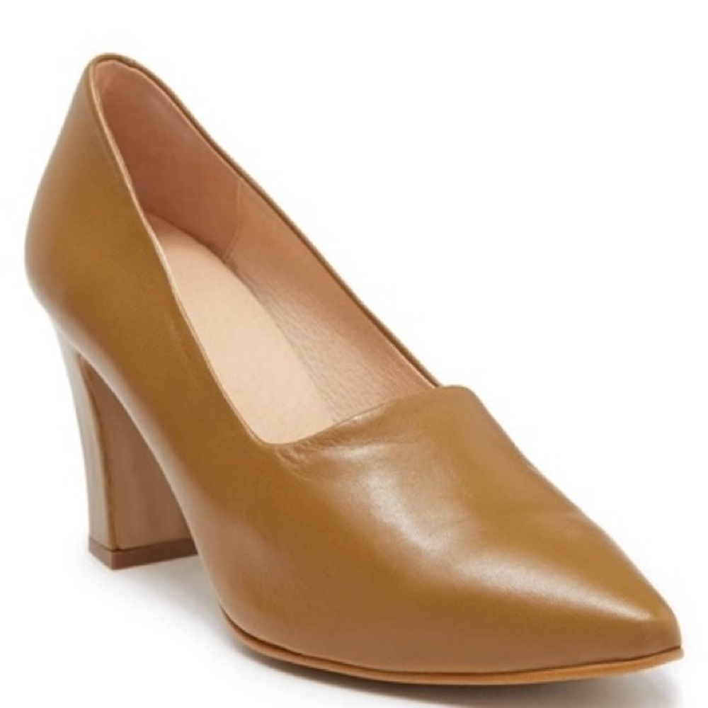Pointed Toe Block Heel Pump In Khaki NWT